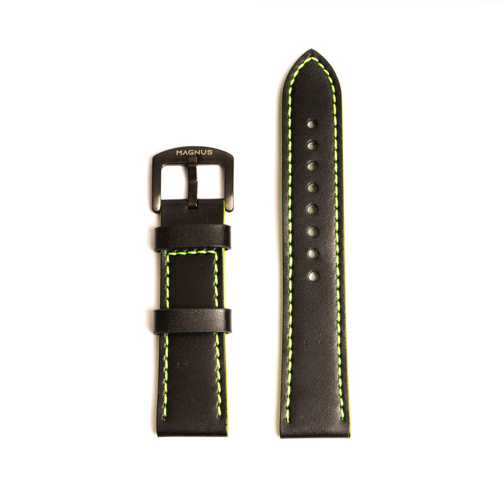 Black & Green Leather Race Strap - Magnus Watch