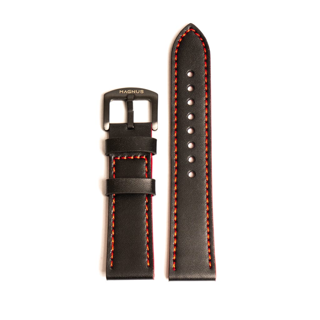 Black & Red Leather Race Strap - Magnus Watch