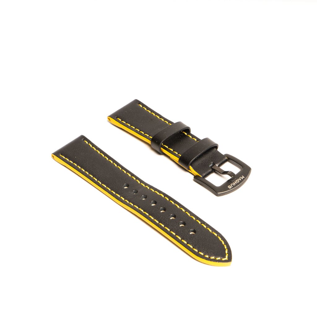 Black & Yellow Leather Race Strap - Magnus Watch